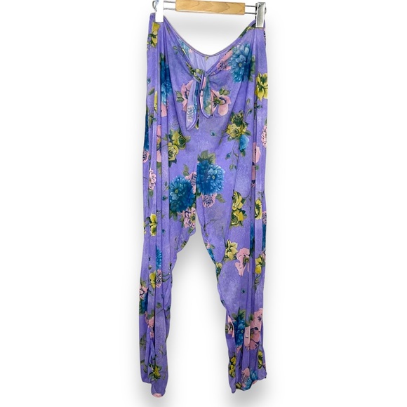 Vintage Purple Floral Sheer Mesh Cover Up Pants - Picture 3 of 7